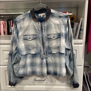 Zara Distressed Blue Plaid Jean Jacket